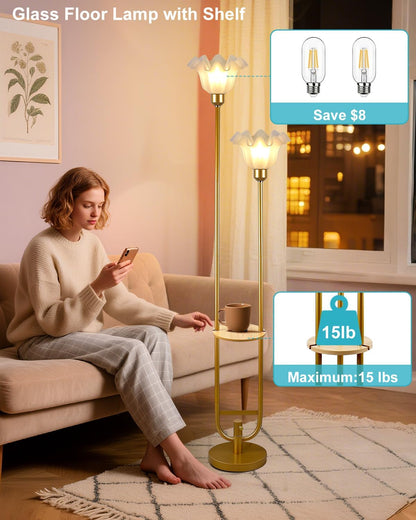 Lightdot Dimmable Flower Floor Lamp for Living Room Modern Mid Century Floor Lamp with Table Gold Tall Standing Lamp with 5Lbs Heavy Base for Bedroom/Sofa Beside/Corner Decor(Bulb Included)