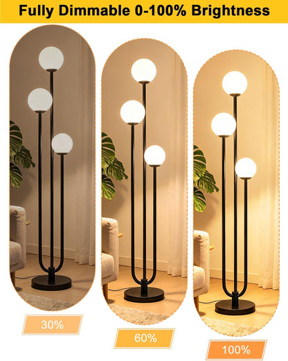 Lightdot 63IN Black Floor Lamp Dimmable with Mid Century Standing Lamps, 3000K Warm White Bulbs Included, Modern Globe Floor Lamp with 5Lbs Heavy Base for Living Room/Bedroom/Sofa Beside/Corner Decor