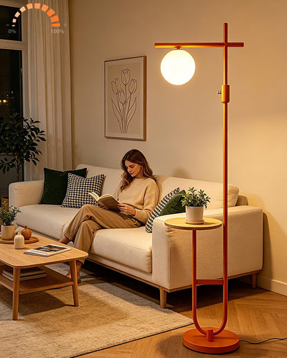Lightdot Orange Floor Lamp with Table, 66IN Dimmable Corner Reading Lamp