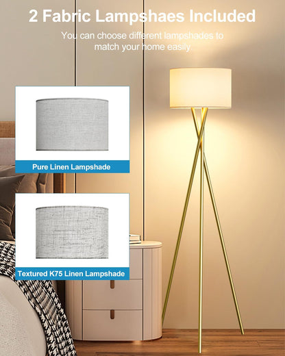 Lightdot Tripod Floor Lamp, Modern Floor Lamp for Living Room, Standing Lamp with Linen Shade, E26 Bulb Included, 66" Tall Floor Lamp for Bedroom, Home Office