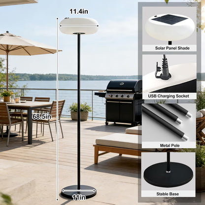 Outdoor Solar Floor Lamp for Patio, Cordless Standing Lamp 3000K