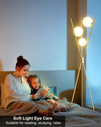Lightdot Dimmable Globe Modern Floor Lamp, Gold Standing Lamps with 3PCS 3000K G9 Bulbs, Mid Century Modern Floor Lamp for Living Room/Bedroom