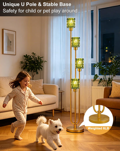 Lightdot Green Glass Floor Lamp Dimmable 4-Light Farmhouse Gold Floor Lamps