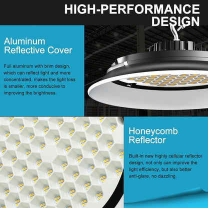 LED High Bay Light with Relfector (Beam Angle:120˚) 165W (200x1W LED) 24750LM High Bay LED Shop Lights,AC100-277V UFO LED High Bay Light More Chips Shorten Currency Longer Uselife
