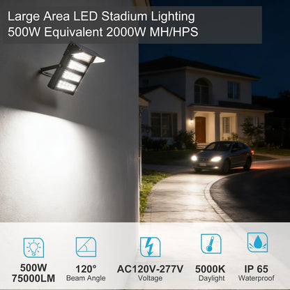 Lightdot 500W Outdoor LED Flood Lights with Brim, LED Stadium Lights