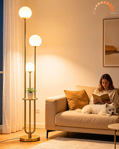 Lightdot 63IN Dimmable Gold Floor Lamp with Shelf Mid Century Standing Lamps with 3000K Bulbs Included Modern Globe Floor Lamp with 5Lbs Heavy Base for Living Room/Party/Sofa Beside/Corner Decor