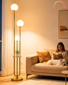 Lightdot 63IN Dimmable Gold Floor Lamp with Shelf Mid Century Standing Lamps with 3000K Bulbs Included Modern Globe Floor Lamp with 5Lbs Heavy Base for Living Room/Party/Sofa Beside/Corner Decor