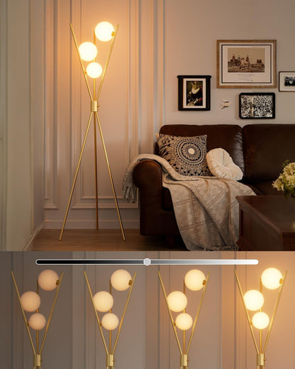 Lightdot Dimmable Globe Modern Floor Lamp, Gold Standing Lamps with 3PCS 3000K G9 Bulbs, Mid Century Modern Floor Lamp for Living Room/Bedroom