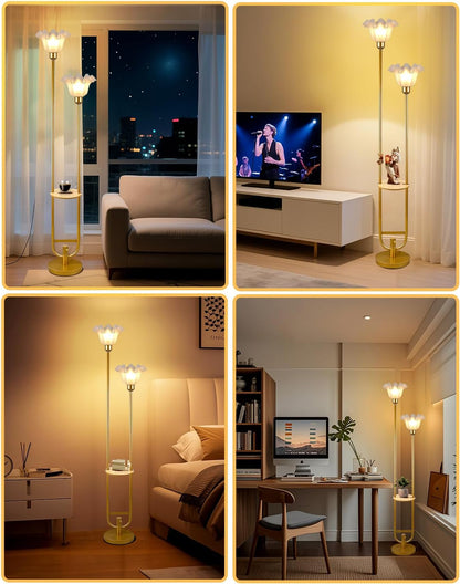 Lightdot Dimmable Flower Floor Lamp for Living Room Modern Mid Century Floor Lamp with Table Gold Tall Standing Lamp with 5Lbs Heavy Base for Bedroom/Sofa Beside/Corner Decor(Bulb Included)