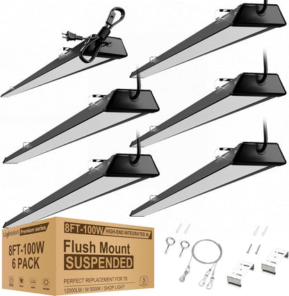 Lightdot Compact 8 Foot LED Shop Lights, 100W 12000Lm[6-lamp T8 Tube Light Equiv.] 5000K Suspend/ Flush Mount Ceiling Light