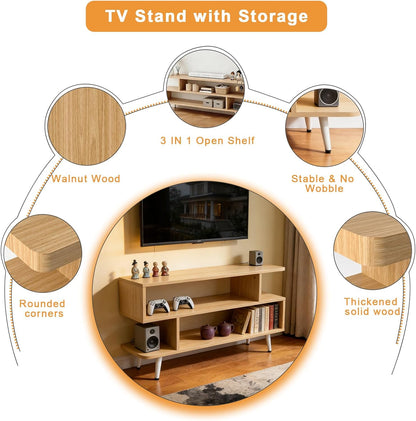 Lightdot TV Stand for TVs up to 45'', Modern Entertainment Center with 3 Open Storage Shelf Large capacity for collection,Media Console Table for Living Room/Entrance/Sofa Cabinet,Easy Assembly