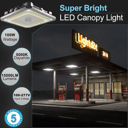 Lightdot 6Pack LED Canopy Gas Station Light, 100W 15000LM Surface Mount LED Carport Ceiling Lights 5000K (600W HID/HPS Equivalent), 100-277V IP65 Waterproof,Canopy Light Outdoor