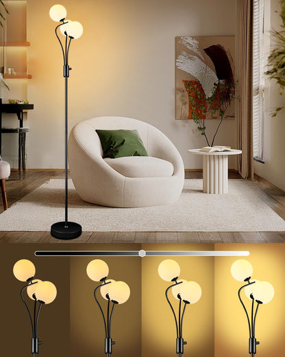 Lightdot 69IN Dimmable Floor Lamp Mid Century Standing Lamps with 2 Globe Soft Warm White Eye Care 3000K Bulbs Included, Modern Tall Lamp for Bedroom Office