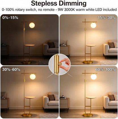 Lightdot Gold Dimmable Floor Lamp with Table, Standing Corner Reading Lamp