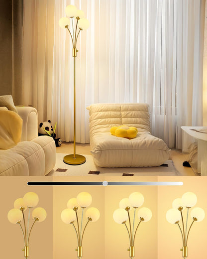 Lightdot 69IN Dimmable Floor Lamp Mid Century Standing Lamps with 2 Globe Soft Warm White Eye Care 3000K Bulbs Included, Modern Tall Lamp for Bedroom Office