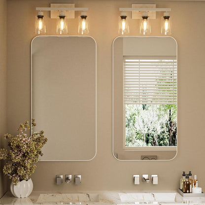 Lightdot 3-Light Bathroom Vanity Light, 16.5IN Modern Bathroom Light Fixtures with Clear Glass Waterproof Shades, Rust-Proof White Vanity Lights Over Mirror for Living Room Kitchen Hallway