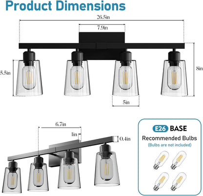 Lightdot Modern Bathroom Vanity Light, 26.5" Horizontal Metal Frame with Clear Glass Shades | Dimmable&Reversible Mounting | Vanity Lights for Bathroom Living Room Hallway Cabinet