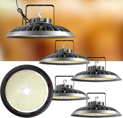 Lightdot LED High Bay Light 300W 45000lm UFO Lights with Reflector (Reduce Light Loss, Can Be Removed), AC100-277V High Bay LED Shop Light with U Bracket & US Hook Mount for 30-50FT Height Shop-6Pack
