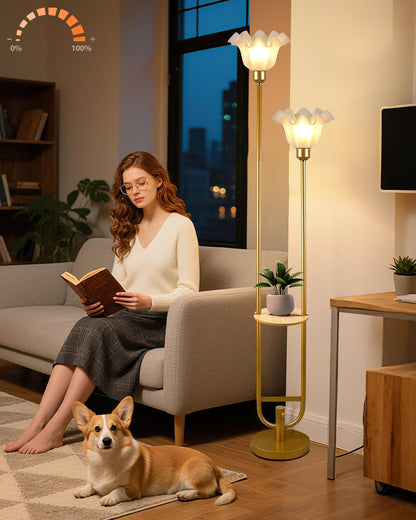 Lightdot Dimmable Flower Floor Lamp for Living Room Modern Mid Century Floor Lamp with Table Gold Tall Standing Lamp with 5Lbs Heavy Base for Bedroom/Sofa Beside/Corner Decor(Bulb Included)