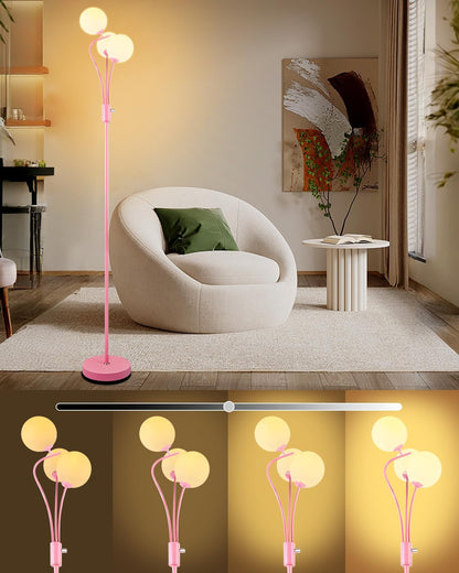 Lightdot 69IN Dimmable Floor Lamp Mid Century Standing Lamps with 2 Globe Soft Warm White Eye Care 3000K Bulbs Included, Modern Tall Lamp for Bedroom Office