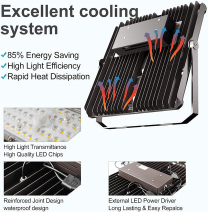 Lightdot Upgraded 300W Outdoor Flood Lights AC100-277V LED Stadium Lights 45000Lm (1200W Eqv.) LED Flood Lights with 2 Modules, IP65 Waterproof Area Lighting with Adjustable U Bracket