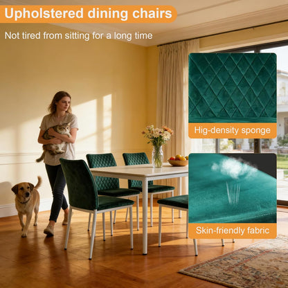 Lightdot Dining Chairs Set of 2, Accent Parsons Diner Chair Upholstered Fabric Stylish Kitchen Chairs with Metal Legs and Padded Seat for Dining Room, Vanity, Living Room, Bedroom Office,Green