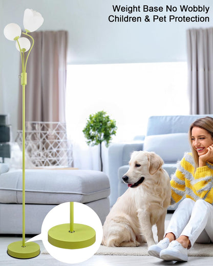 Lightdot 69IN Dimmable Floor Lamp Mid Century Standing Lamps with 2 Globe Soft Warm White Eye Care 3000K Bulbs Included, Modern Tall Lamp for Bedroom Office