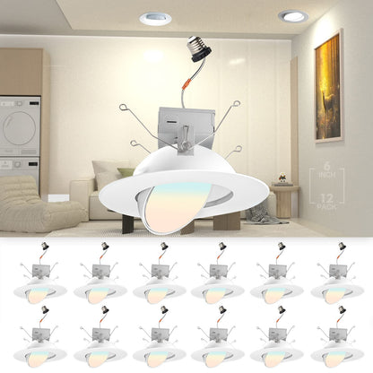 Lightdot 6 inch LED Eyeball Can Light, Gimbal Swivel Recessed Light, CRI >90, 3000K/4000K/5000K Dimmable Recessed Ceiling Lighting Fixtures