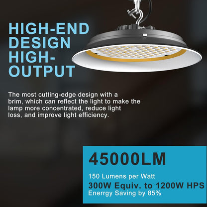 Lightdot 300W High Bay LED Shop Lights with Diffuser (Beam Angle: 120˚) 45000lm Strong Brightness High Bay LED Lights, AC100-277V Commerical UFO LED High Bay Lights for Warehouse Lighting