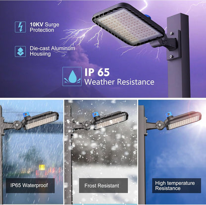 320W(350x1W LED) LED Parking Lot Lights Outdoor 48000LM 5000K Parking Lot LED Lights Commercial, IP65 Led Pole Light Arm Mount with Photocell (Driver Equipped, 7Yrs Warranty)