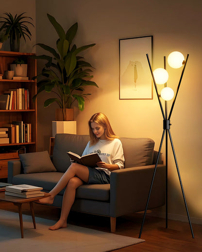 Lightdot Dimmable Globe Modern Floor Lamp, Standing Lamps with 3PCS 3000K G9 Bulbs, Mid Century Modern Floor Lamp for Living Room/Bedroom