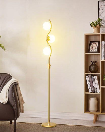 Lightdot 60IN Dimmable (Brightness Adjustable) Floor Lamp, Mid Century Standing Lamps with 3 Globe Soft Warm White Eye Care 3000K Bulbs Included, Modern Tall Lamp for Bedroom Office
