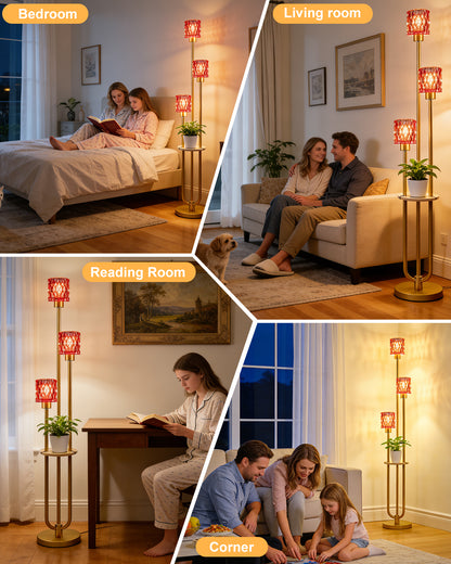 Lightdot 67" 3-Light Glass Floor Lamp for Living Room, Dimmable with Glass Shade & E12 Bulbs Included, Mid Century Standing Tall Lamp with 5Lbs Heavy Base for Bedroom/Sofa Beside/Corner - Gold（副本）