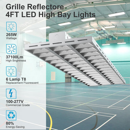 Upgraded 4FT Strong Illumination Led High Bay Light with Grill Reflector, 100-277V 【Driver Equipped】 265W 37100LM 5000K Linear for Warehouse Workshop Garage -2Pack