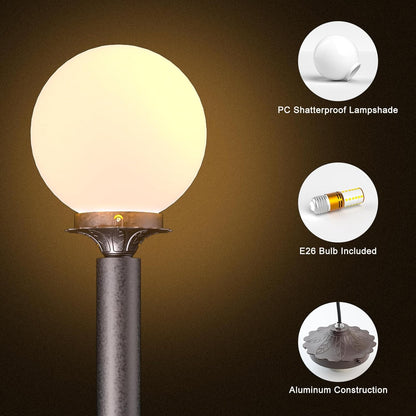 Lightdot Globe Outdoor Lamp Post Light Waterproof Street Yard Lamp Post for Outside, Brown Pole Outdoor Post Light Fixtures for Garden Patio Driveway-(E26 LED Bulb Included)-2Pack