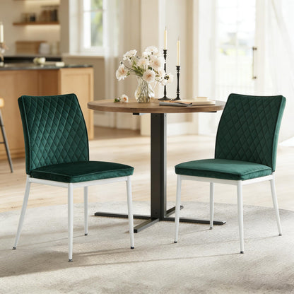 Lightdot Dining Chairs Set of 2, Accent Parsons Diner Chair Upholstered Fabric Stylish Kitchen Chairs with Metal Legs and Padded Seat for Dining Room, Vanity, Living Room, Bedroom Office,Green