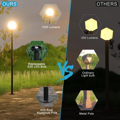 Lightdot 86'' Modern Outdoor Post Lights Globe Street Pole Lights Outdoor for Yard, 3000K IP65 Waterproof Heavy-Duty Aluminum Post Lamp Lighting with E26 LED Bulbs Included