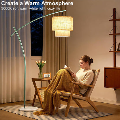 Lightdot Arc Floor Lamp, Modern Standing Lamps with Double Linen Lampshade