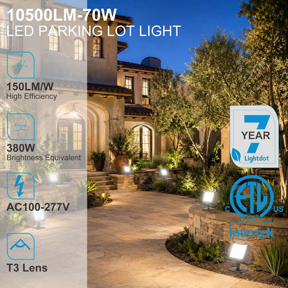 Lightdot 70W LED Flood Light Outdoor, 380W Equivalent 8400LM 5000K Daylight, IP65 Waterproof ETL Listed Outdoor Flood Lights for Yard Driveway Security Flagpole