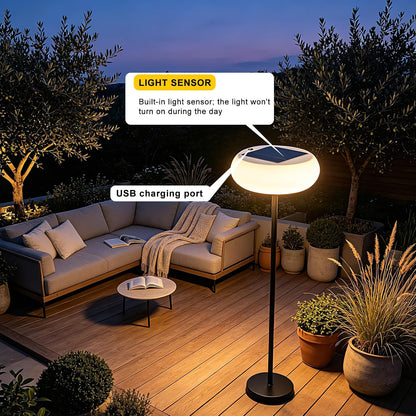 Outdoor Solar Floor Lamp for Patio, Cordless Standing Lamp 3000K
