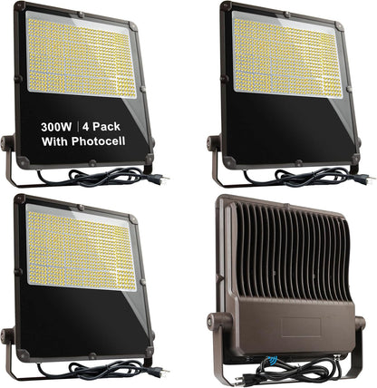 Lightdot 300W Outdoor Flood Lights AC100-277V LED Stadium Lights 45000Lm (1200W Eqv.) LED Flood Lights with Photocell, IP65 Waterproof Area Lighting for Backyard/Stadium-4Pack 5Yrs Warranty