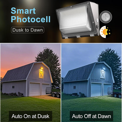 Lightdot 100W LED Wall Pack Lights, 100-277v Dusk to Dawn Photocell, 15000Lm(150Lm/W) 5000K IP65 Wall Mount Outdoor Exterior Lighting, Energy Saving, ETL | 5-Year Warranty(Height:6-15ft)
