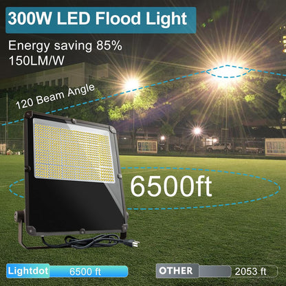 Lightdot 300W Outdoor Flood Lights AC100-277V LED Stadium Lights 45000Lm (1200W Eqv.) LED Flood Lights with Photocell, IP65 Waterproof Area Lighting for Backyard/Stadium-4Pack 5Yrs Warranty