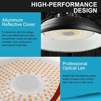 Lightdot 320W (320x1W) LED High Bay Lights with Reflector 48000lm 5000K UFO Lights AC100-277V Plug and Play High Bay LED Shop Lights Suit for 30~40FT Height Workshop/Barn/Garage