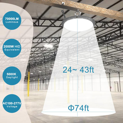 Lightdot 500W High Bay LED Shop Lights 70000lm 5000K Daylight LED High Bay Light AC100-277V UFO LED Lights Suit for 30-50Ft Height Commercial Use-3Pack 5Yrs Warranty