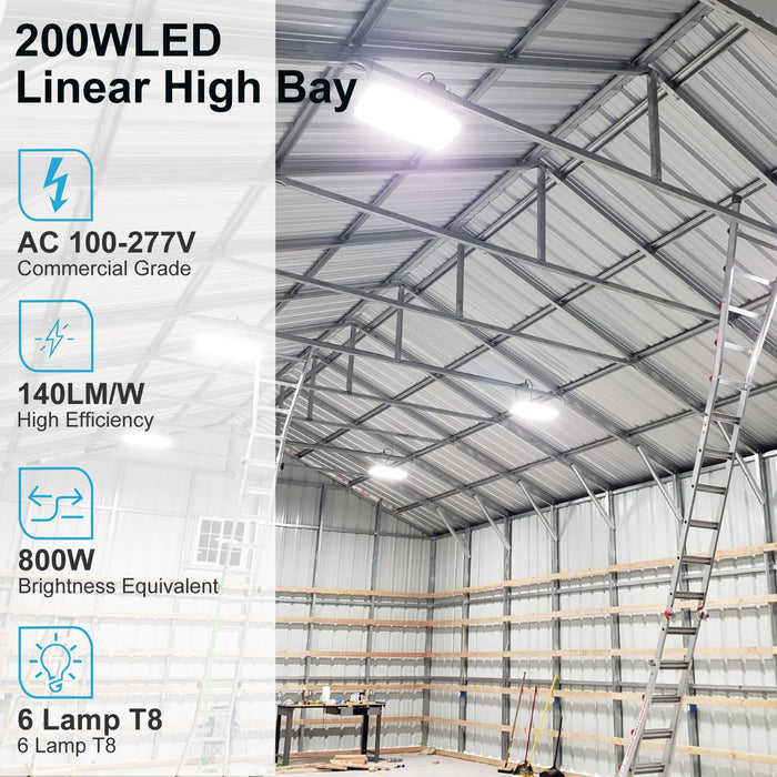 2FT LED High Bay Shop Light, 𝟏𝟎𝟎-𝟐𝟕𝟕𝐕  200W 28000LM  5000K Linear Hanging Light for Warehouse
