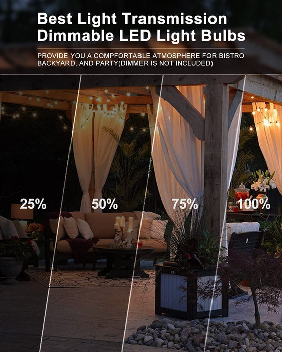 200ft (2x100FT) Globe Outdoor Lights String, Dimmable LED Patio String Light with 68 G40 Shatterproof Plastic Bulbs for Outside Party Porch Backyard