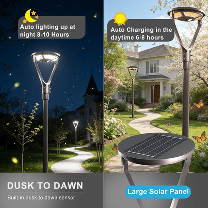 Lightdot Solar LED Post Top Lights Circular Area Light 5000K LED Parking Lot Light with Photocell, Outdoor Pole Lights Fixture for Garden Yard Street Lighting