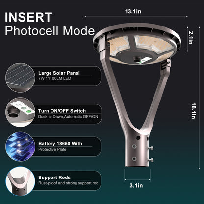 Lightdot Solar LED Post Top Lights Circular Area Light 5000K LED Parking Lot Light with Photocell, Outdoor Pole Lights Fixture for Garden Yard Street Lighting