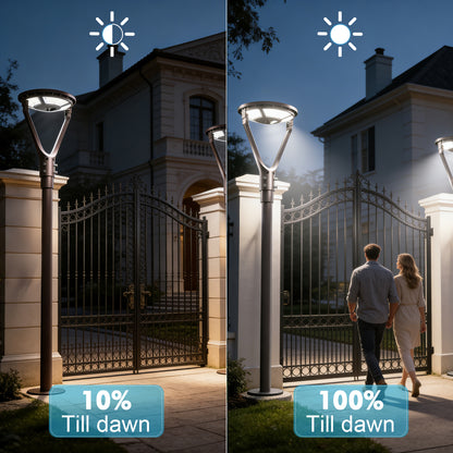 Lightdot Solar LED Post Top Lights Circular Area Light 5000K LED Parking Lot Light with Photocell, Outdoor Pole Lights Fixture for Garden Yard Street Lighting